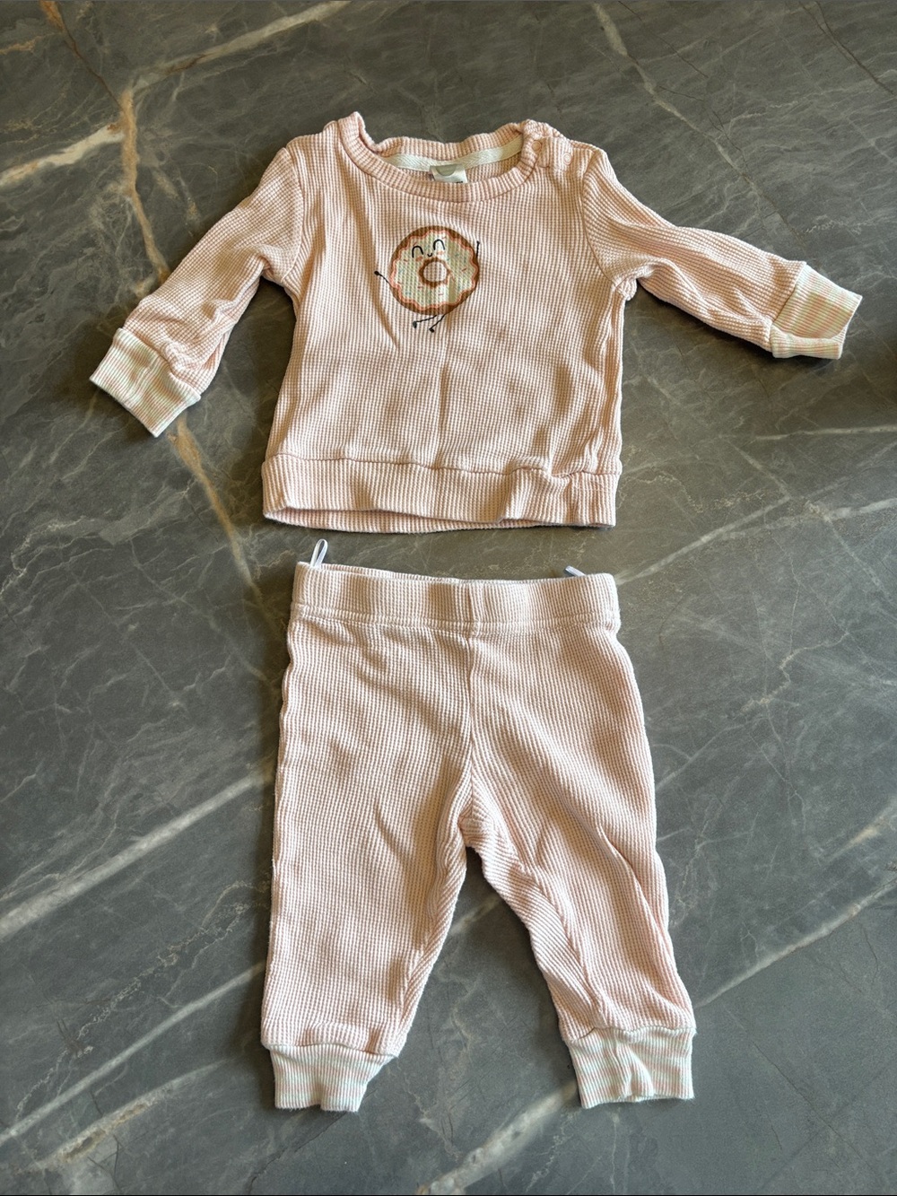 Cozy Pink Waffle-Knit Kids Pajama Set with Embroidered Character